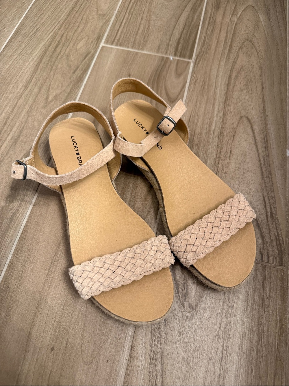 Lucky Brand Beige Braided Ankle-Strap Sandals